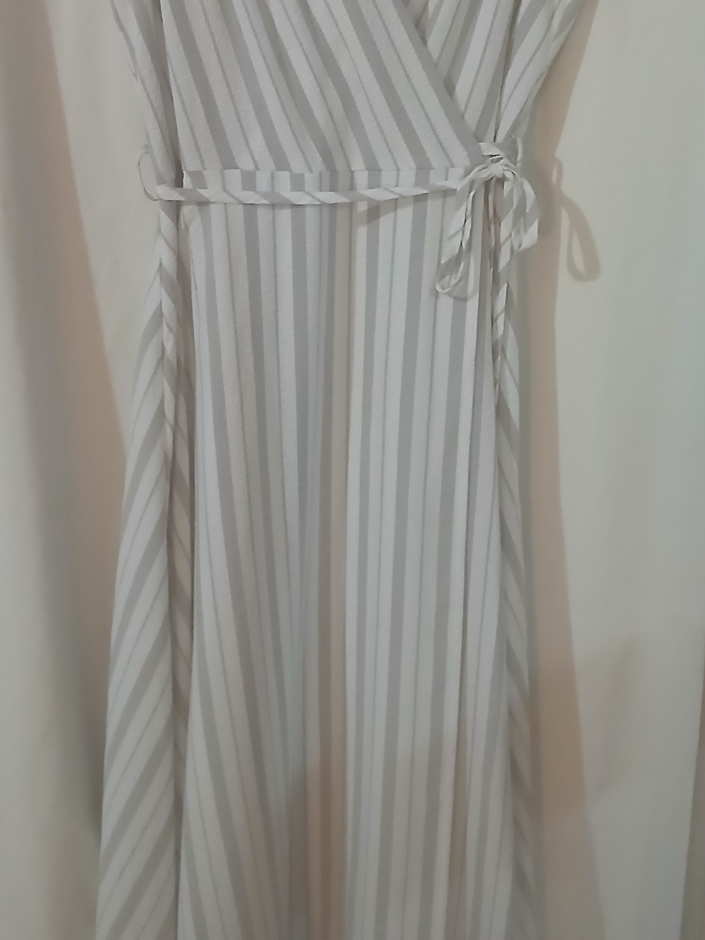 Calvin Klein White and Light Gray Striped Dress